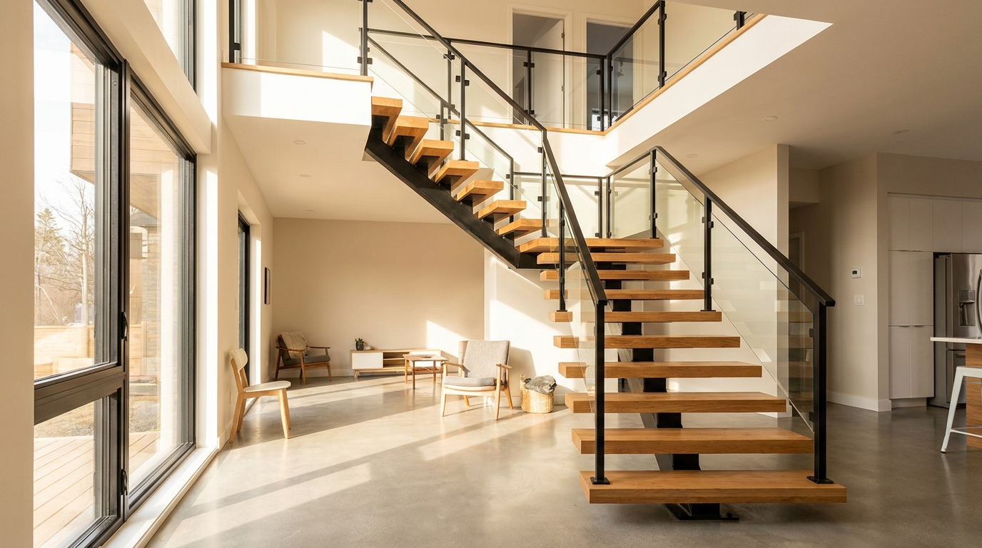 Escalier intérieur moderne conforme aux normes du Québec - maison résidentielle Montréal